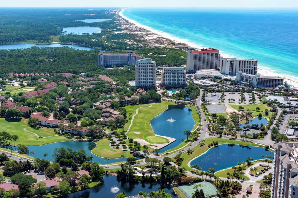 An aerial view of some of the real estate near Sandestin, FL